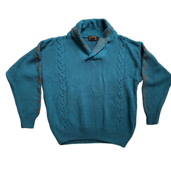 Vintage Eddie Bauer Shawl Neck Grandpa Sweater Old Money Cable Knit Fisherman-XL - Picture 6 of 11